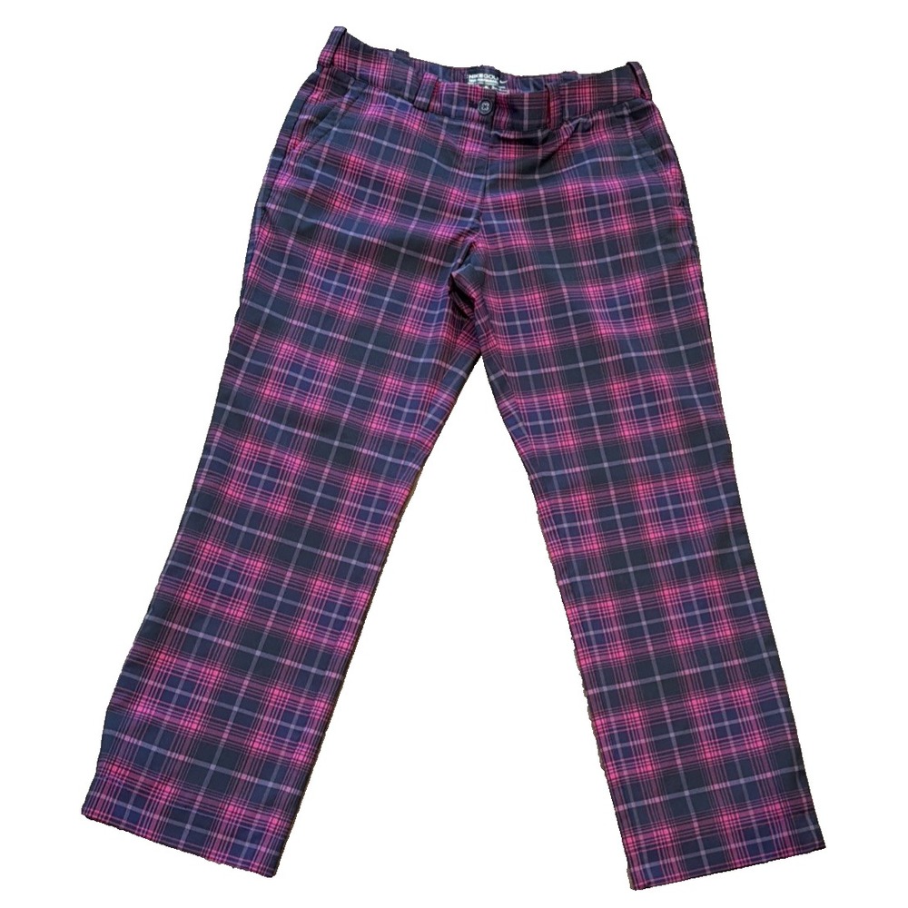 Nike Golf Pants Women 10 Pink Navy Plaid Excellent Dri-FIT Tour Performance